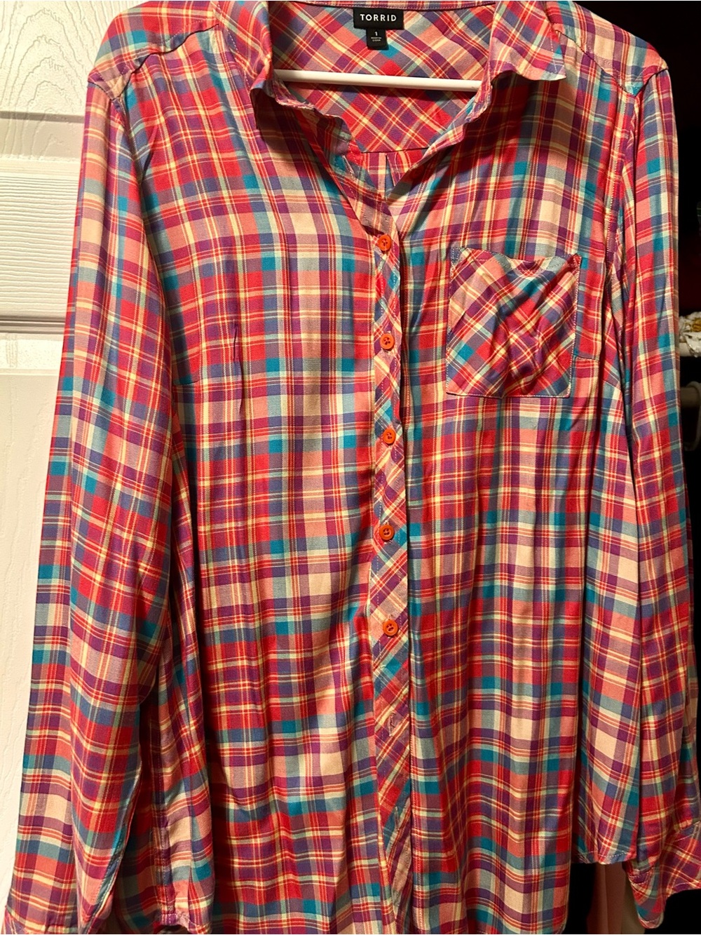 Torrid Red Plaid Button-Front Shirt